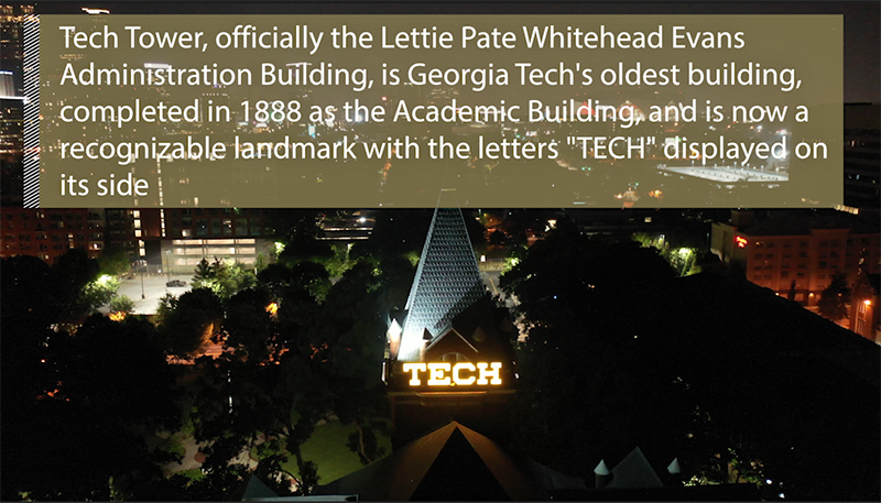Tech Tower with gold text box that needs to be adjusted for legibility.