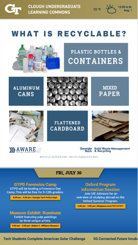 Example of a vertical digital sign with information about recycling the most prominent.